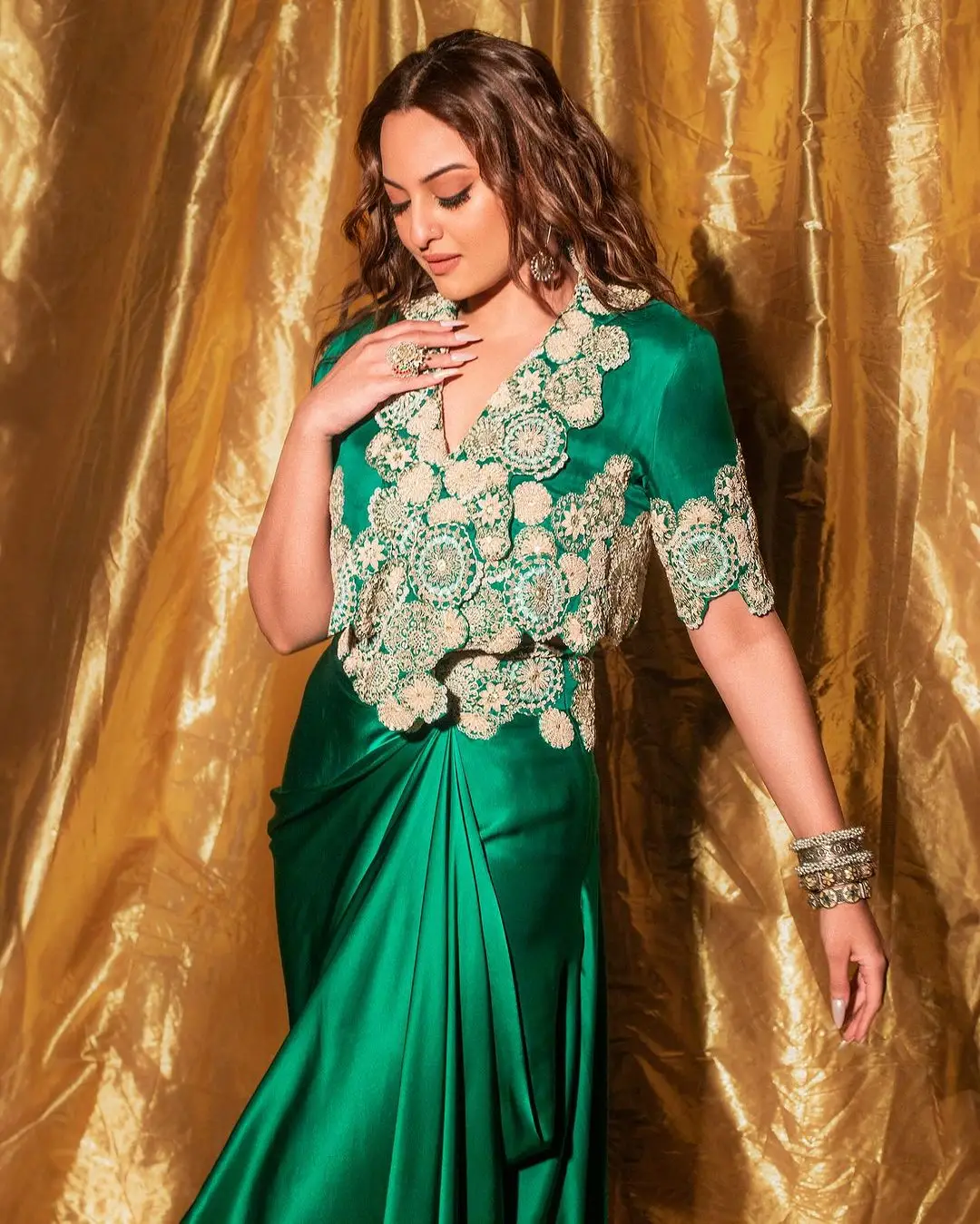 Sonakshi Sinha In North Indian Traditional Green Gown